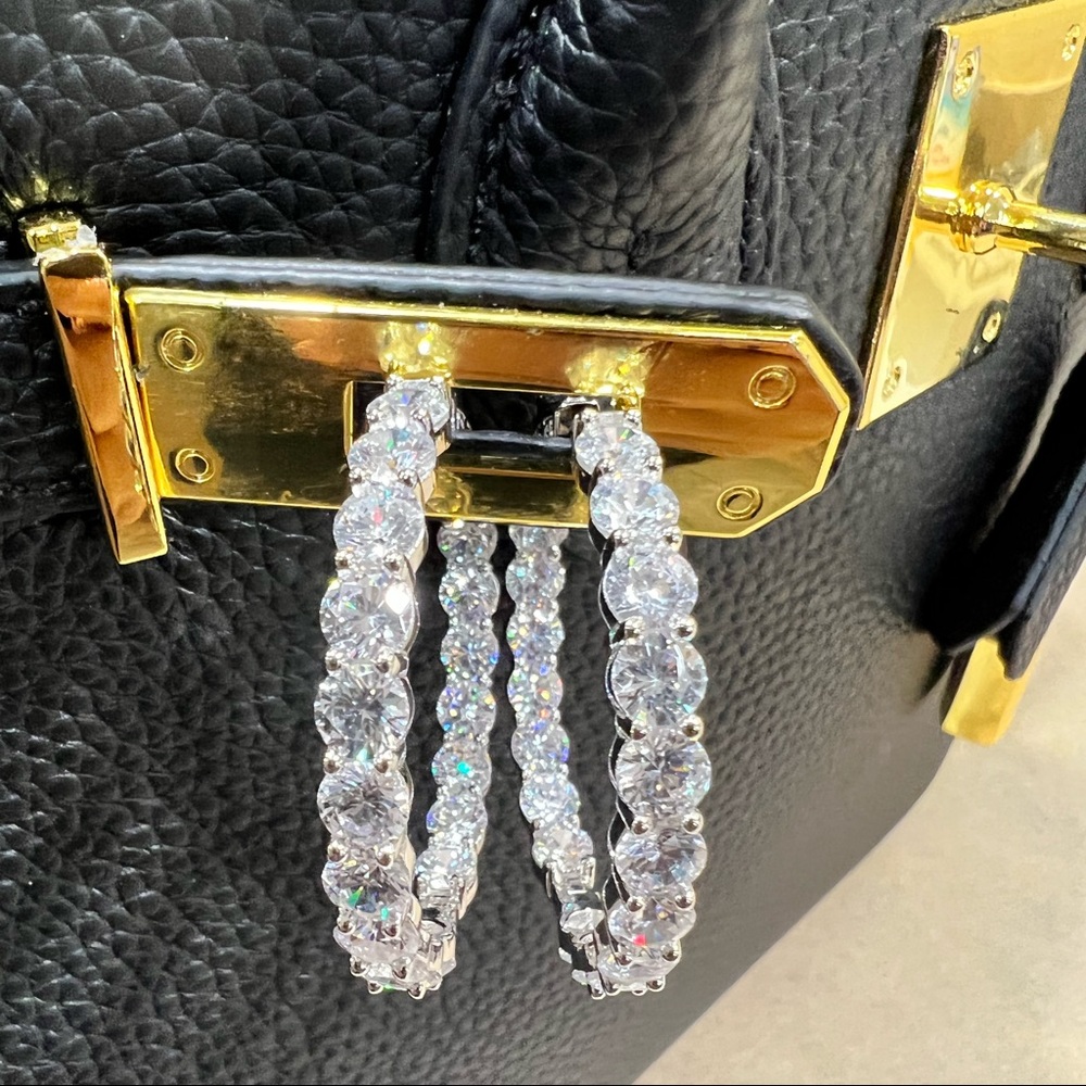 40mm Inside/Outside 925 SS Hoop Diamond Earrings High-Quality CZ